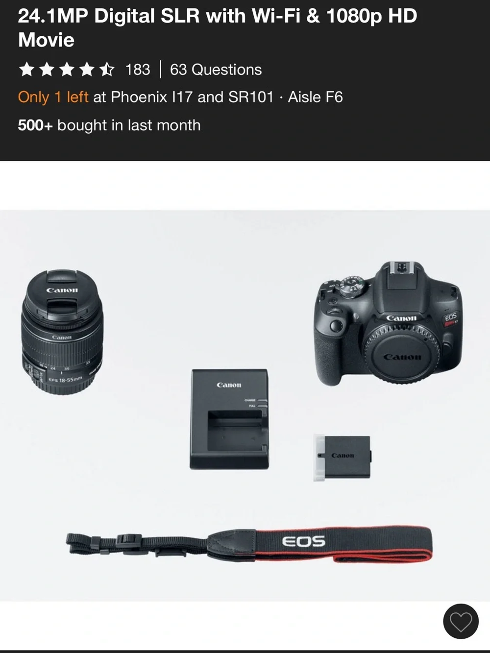 Canon DSLR Camera Body with Detachable 18-55mm Lens – Black